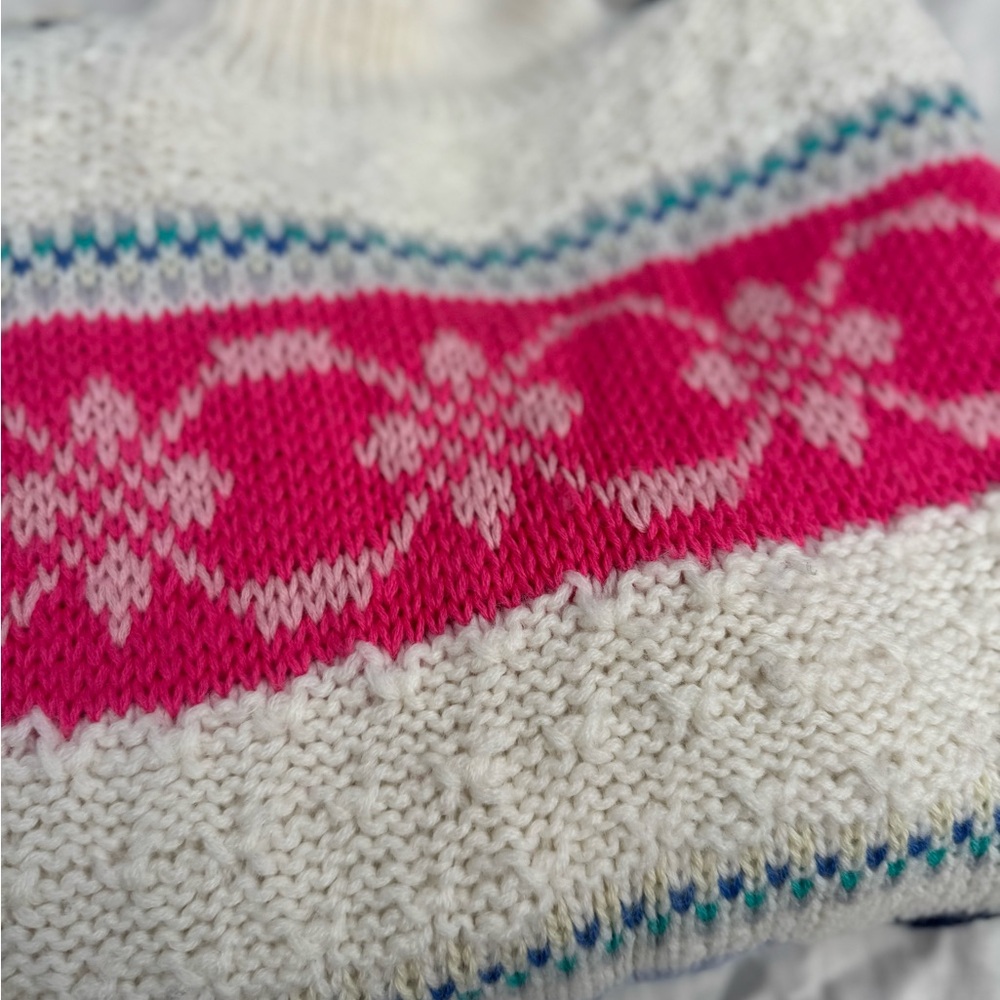 VINTAGE Obermeyer Medium Women’s Wool turtleneck sweater cream colorful knit OS - Picture 9 of 15